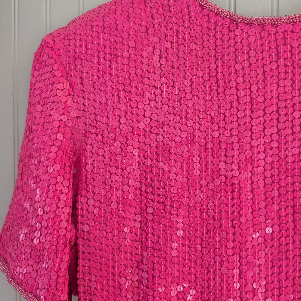Vintage Neiman Marcus Pink Sequined Silk Beaded Dress Size Medium - Picture 2 of 11